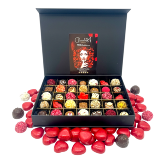 Luxe liefdes choclade magneet box gevuld met 35 handgemaakte truffels en bonbons 