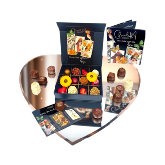Luxe moederdag chocoladebox met 12 handgemaakte bonbons en truffels in elegante cadeaubox