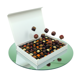 grote luxe vegan chocoladebox, met 54 bonbons