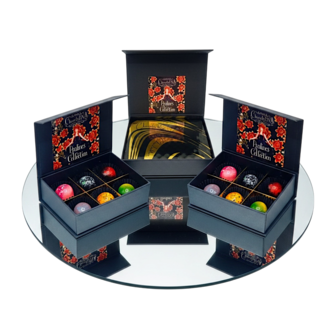 Mini chocoladeboxjes met 2x6 bonbons en pralines in luxe verpakking