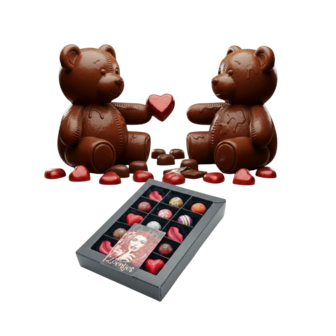 Happy Knuffel Liefde van Chocoseum met 15 handgemaakte bonbons als luxe chocolade cadeau door de brievenbus met persoonlijke ka