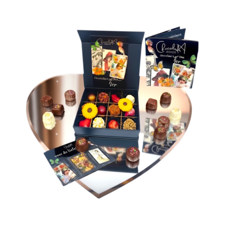 Luxe moederdag chocoladebox met 12 handgemaakte bonbons en truffels in elegante cadeaubox