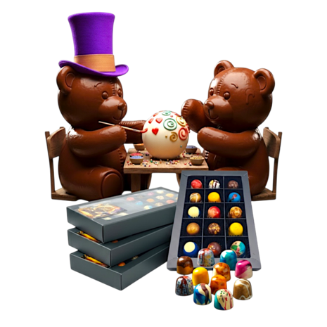 Creatieve Happy Knuffel met 15 handgemaakte bonbons ge&iuml;nspireerd op kunst