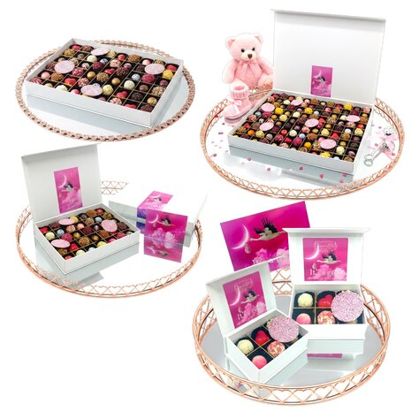 luxe chocolade kraamcadeau van topmerk Chocoladna cadeaubox chocoseum