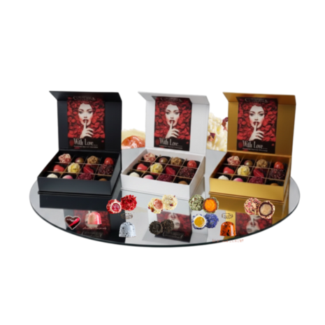 Luxe chocoladebox in verschillende kleuren cadeauverpakkingen voor een romantisch cadeau